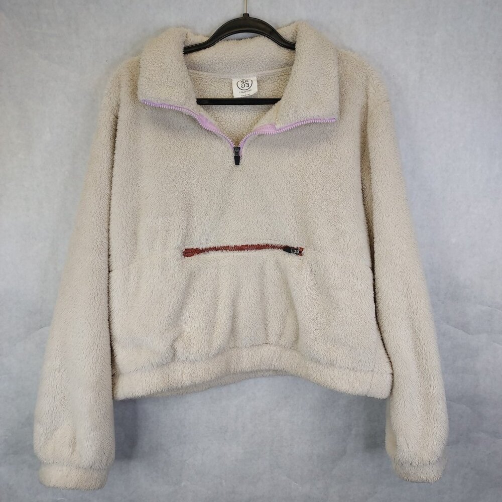 Sage Collective 1/4 Zip Fleece Jacket Women's L High Pile Pullover Boxy Sherpa